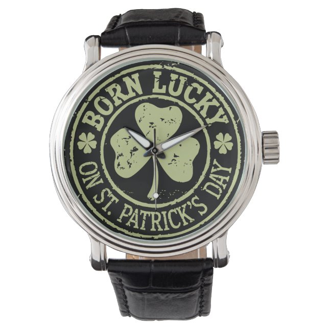 Född Lucky på St Patrick's Day irländska födelseda Armbandsur (Framsida)
