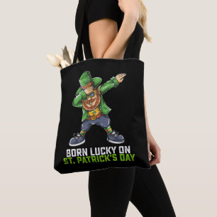 Född Lycklig På St Patricks Dag Dabbing Födelsedag Tygkasse
