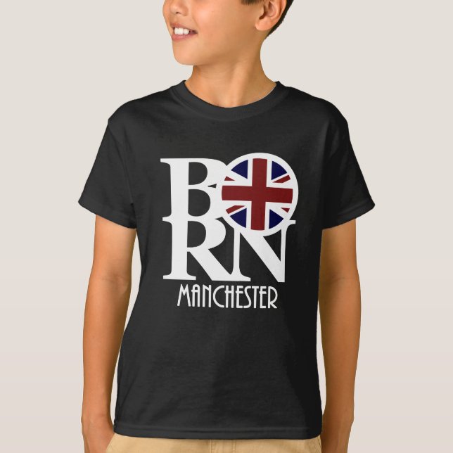 FÖDD  Manchester England (vit text) T Shirt (Framsida)