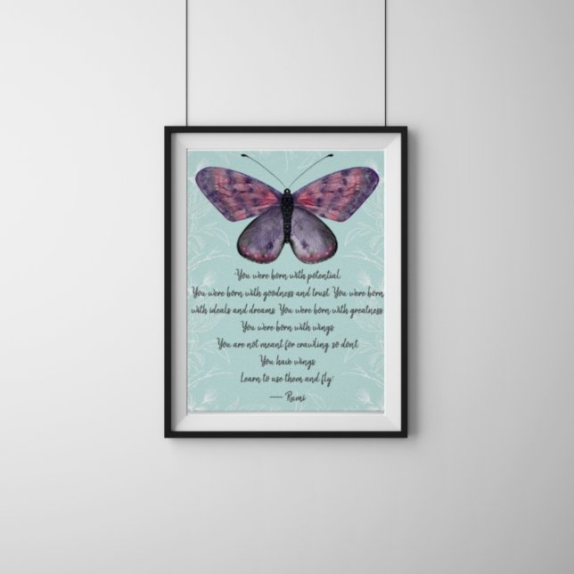 Född med Vingar Rumi Quote Butterfly Poster (Skapare uppladdad)