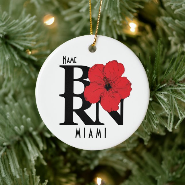 FÖDD Miami Florida Röd Hibiskus Julgransprydnad Keramik (Träd)