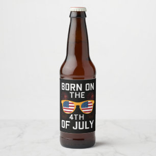Född på 4 juli födelsedag solglasögon USA Ölflaska Etikett