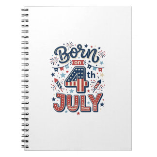 Född på 4 juli Patriotisk barnt-shirt design_1 Anteckningsbok