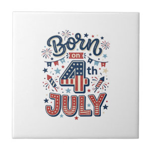 Född på 4 juli Patriotisk barnt-shirt design_1 Kakelplatta