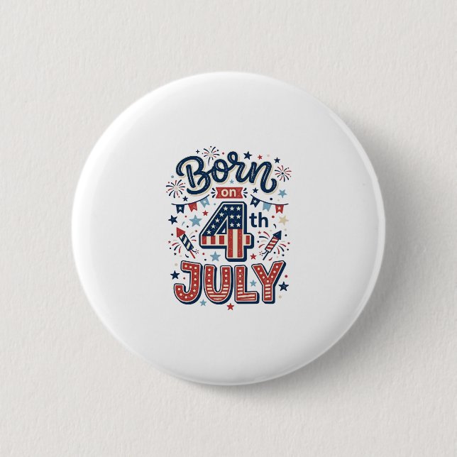 Född på 4 juli Patriotisk barnt-shirt design_1 Knapp (Framsida)