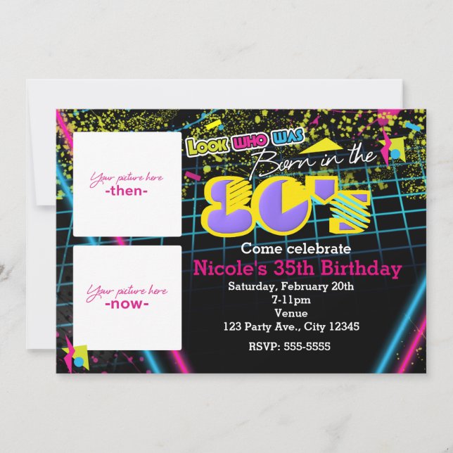 Född på 80-talet 2 Bilder Då & Nu Inbjudan (Framsida)