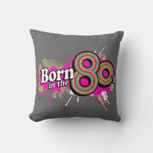 född på 80-talet retro grå rosa kudde