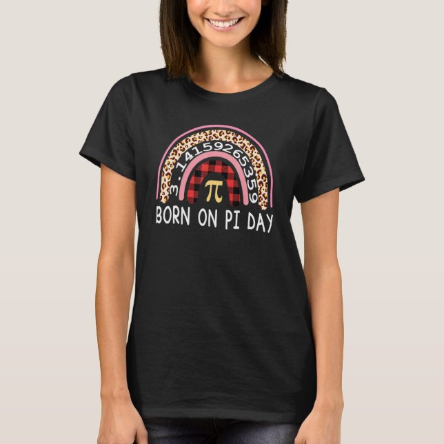 Född på pi Day Leopard Rainbow Birthday Nerd Math T Shirt (Framsida)