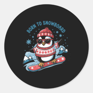Född på Snowboard Shirt Coola Penguin Snowboarding Runt Klistermärke