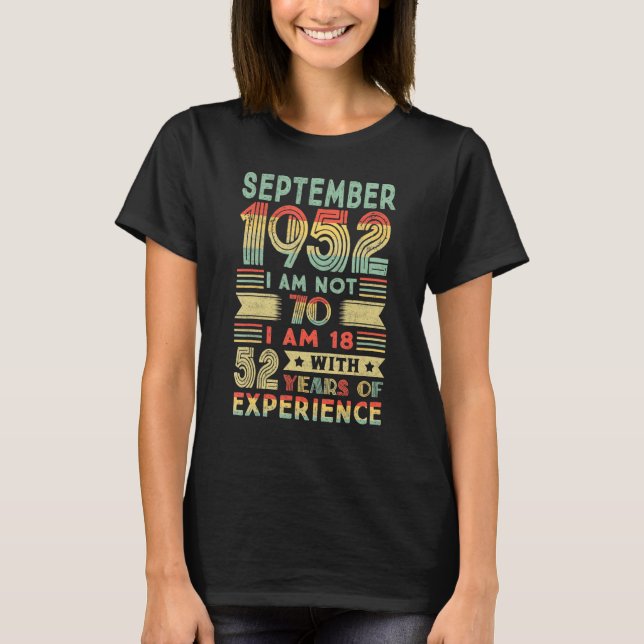 Född september 1952 70:e födelsedagen 1952 70 t shirt (Framsida)