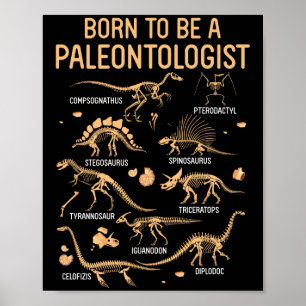 Född som PALEONTOLOGIST Skeleton Dinosaurs Poster