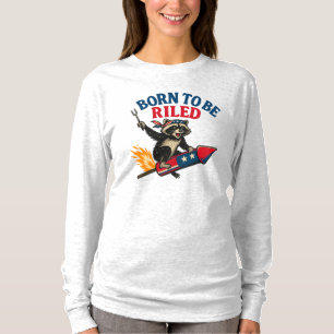 Född som ska rullas Funny Patriotic Raccoon Fire T Shirt