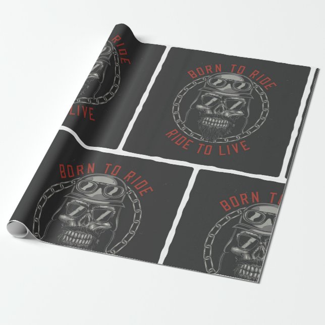Född till Bikerna Ride Skull Ride to Live Presentpapper (Utrullad)