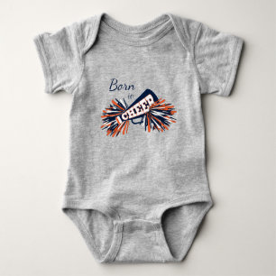 Född till Cheer - flottblått, Orange och vitt Tee Shirt