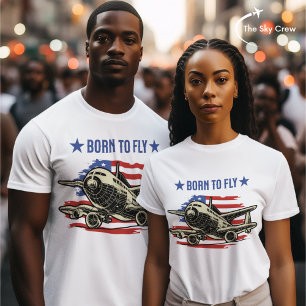 Född till flygplanet Vintage USA flagga Aviation T Shirt