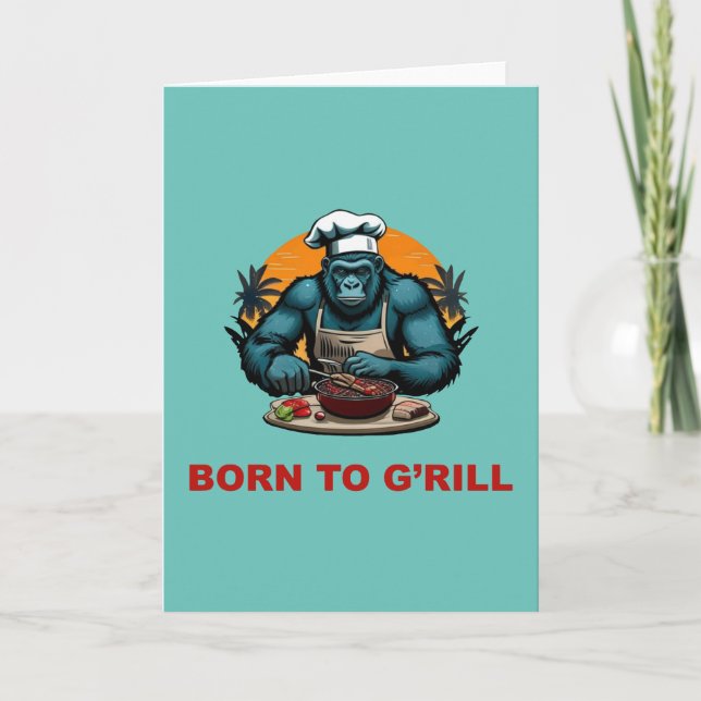 Född till G'rill BBQ-mästare Rolig Pun Kort (Framsida)