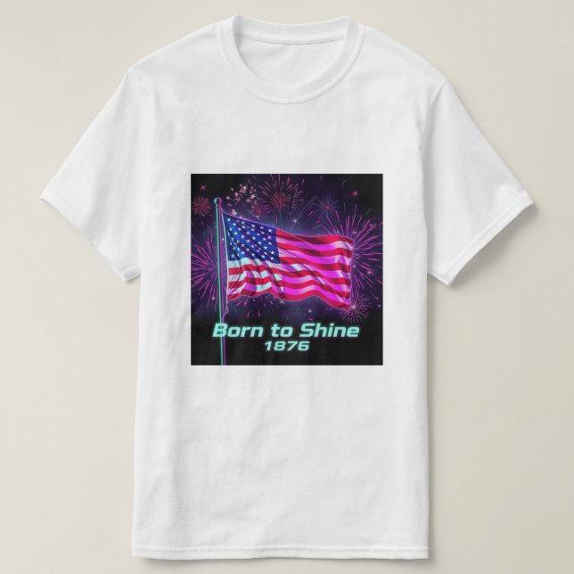 Född till Shine - 1776 Glitch Neon Flagga T-Shirt  (Design framsida)