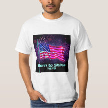 Född till Shine - 1776 Glitch Neon Flagga T-Shirt 