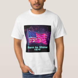 Född till Shine - 1776 Glitch Neon Flagga T-Shirt