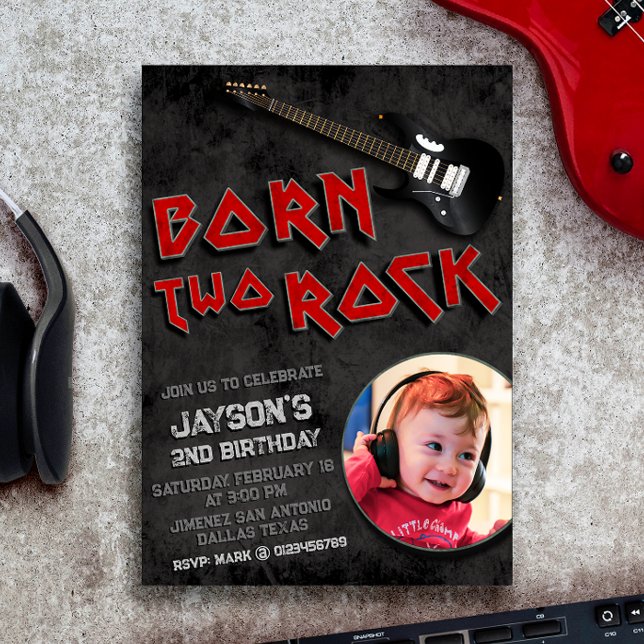 Född två Sten - inbjudan till pojke två på födelse (Born Two Rock - Boy 2nd Birthday Invitation with Picture)