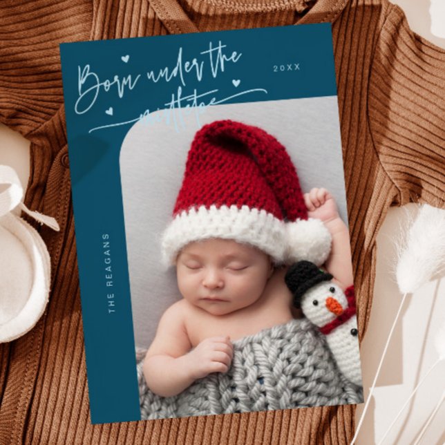 Född under Mistletoe Teal Birth Notice Meddelande (Skapare uppladdad)
