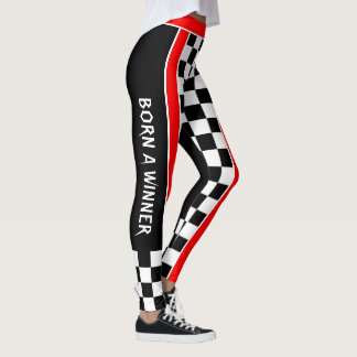 Född vinnare på vit rutig på din färg leggings
