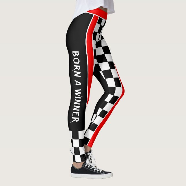 Född vinnare på vit rutig på din färg leggings (Höger)