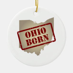 Födda Ohio - frimärke på karta Julgransprydnad Keramik