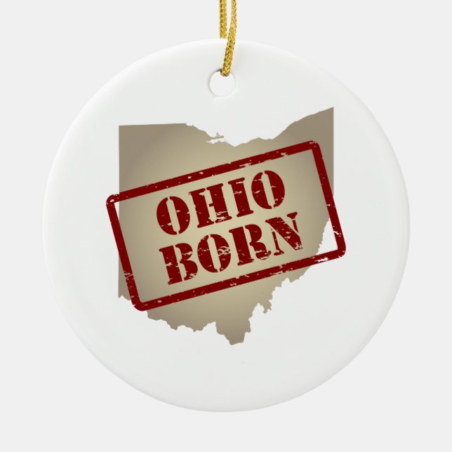 Födda Ohio - frimärke på karta Julgransprydnad Keramik (Framsidan)