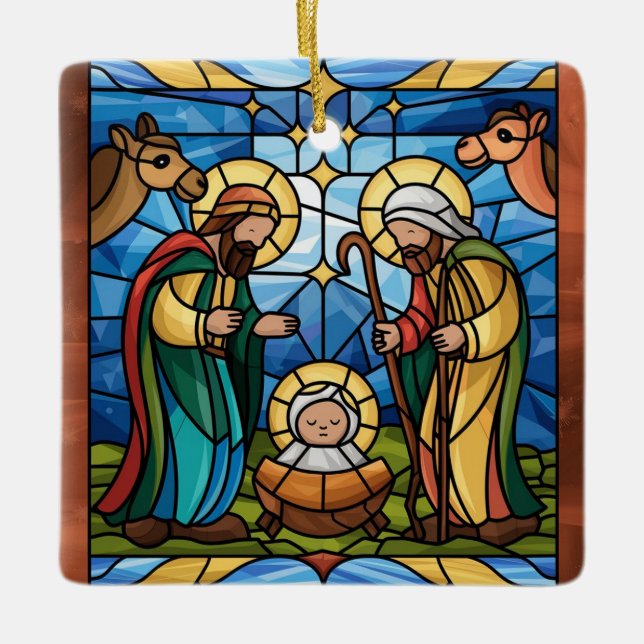 Föddelsekonst i glasmålning, Frälsarens Jesus föde Julgransprydnad Keramik (Framsida)