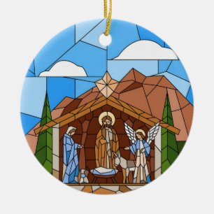 Föddelsekonst i glasmålning, Frälsarens Jesus föde Julgransprydnad Keramik