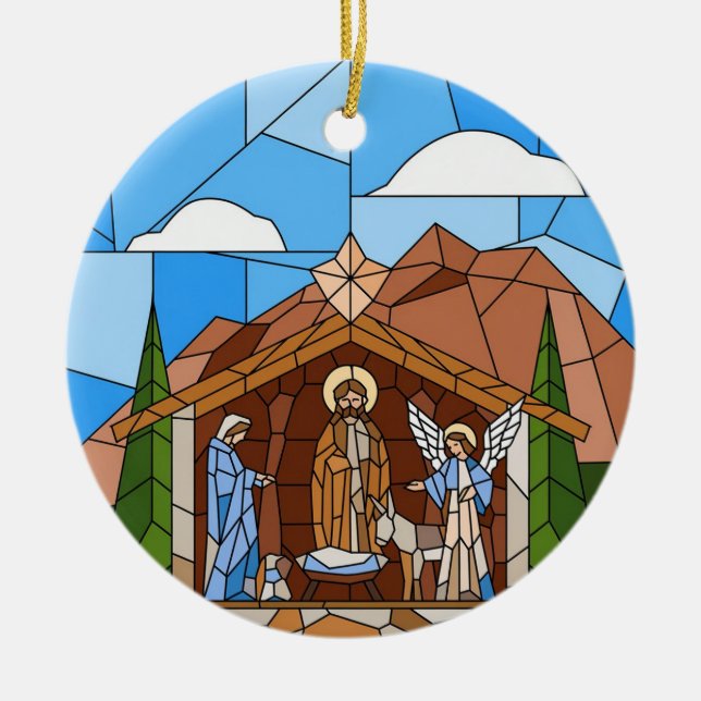 Föddelsekonst i glasmålning, Frälsarens Jesus föde Julgransprydnad Keramik (Framsidan)