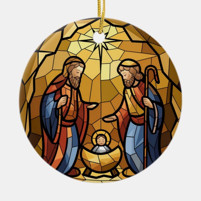 Föddelsekonst i glasmålning, Frälsarens Jesus föde Julgransprydnad Keramik (Framsidan)