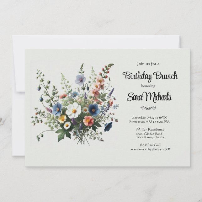 Födelsagsfrukost för Wildflower Bouquet-inbjudan Inbjudningar (Framsida)