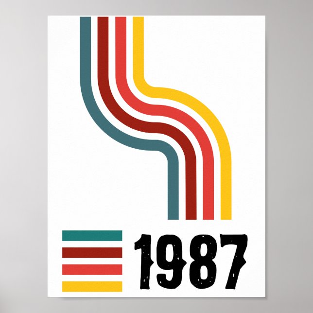 Födelsårets Retro Färgglada Vågiga Ränder Anpassa Poster (Framsidan)