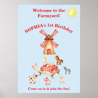 Födelsdagskort välkomstskylt för gårdsdjur Rediger Poster
