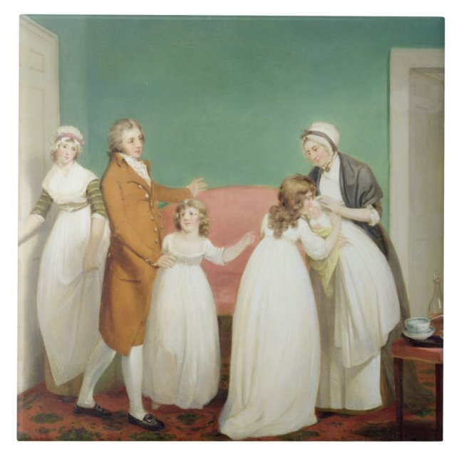 Födelse av arvingen, c.1799 (olja på kanfas) ser kakelplatta (Framsidan)