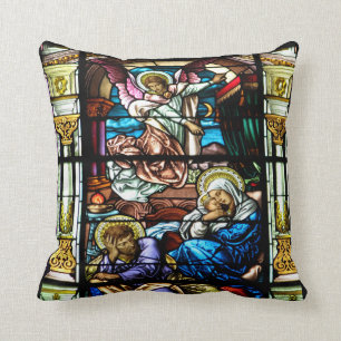 Födelse av det Jesus målat glassfönstret Kudde