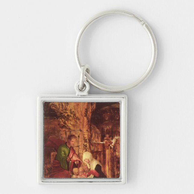 Födelse av Kristus, c.1520-25, Fyrkantig Silverfärgad Nyckelring (Framsidan)
