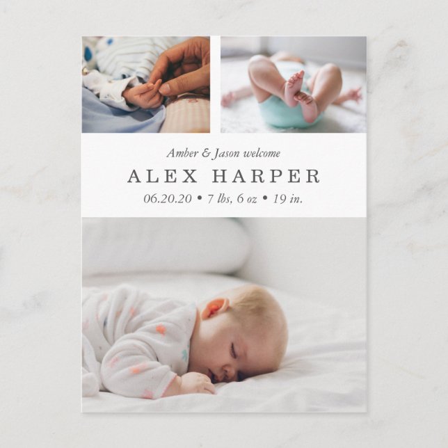 Födelse för klassikerfotocollage meddelande vykort (Framsida)