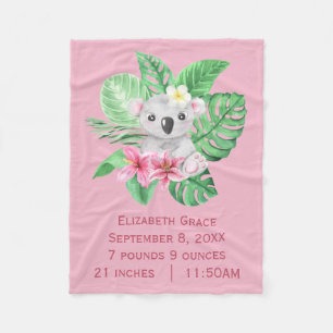 Födelse statistik Koala Björn Rosa Gröna Tropiska Fleecefilt