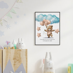 Födelse statistik Rosa Babybjörn Moln Nurseryväggk Poster