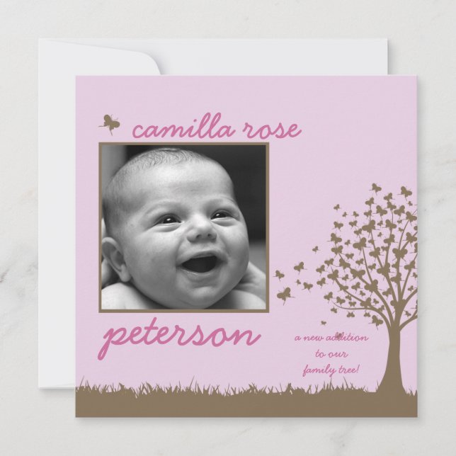 födelseanmälan för fjäril-träd meddelande (Framsida)