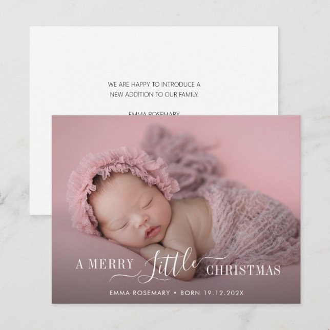 födelseanmälningskort för typografi, jultommas vykort (Fram/baksida)