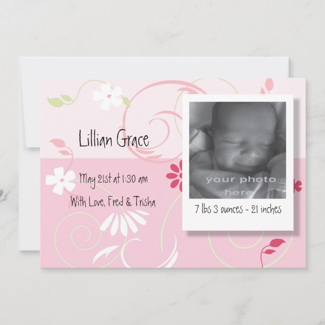Födelseannons Babyflicka Meddelande (Framsida)