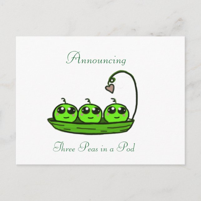 Födelseannons för trillingar meddelande vykort (Framsida)