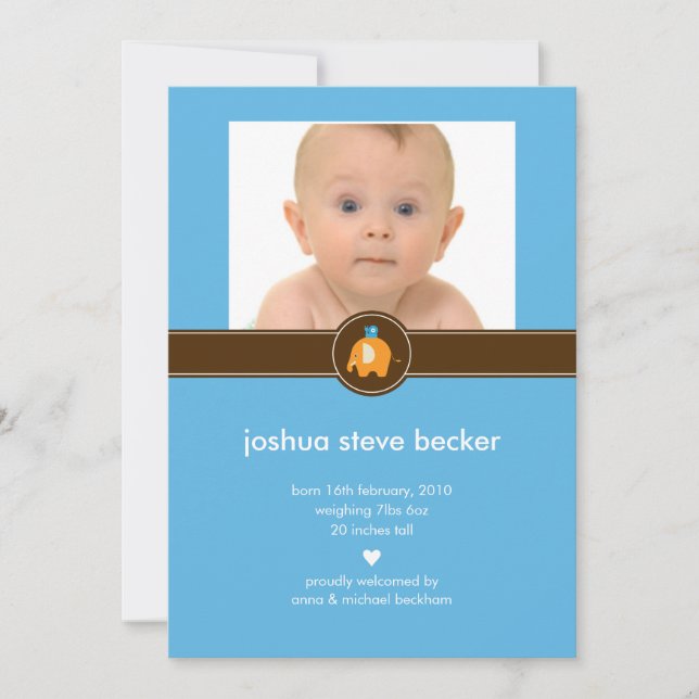 Födelseannons Foto på baby elefant Meddelande (Framsida)