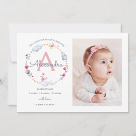 Födelseannons monogram prinsessa svan tack kort
