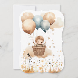 Födelseannonsering för baby i en ballongkorg