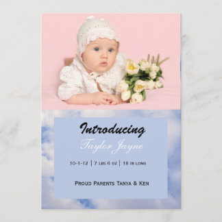 Födelseannonsering för flicka med rosa och blå mol meddelande